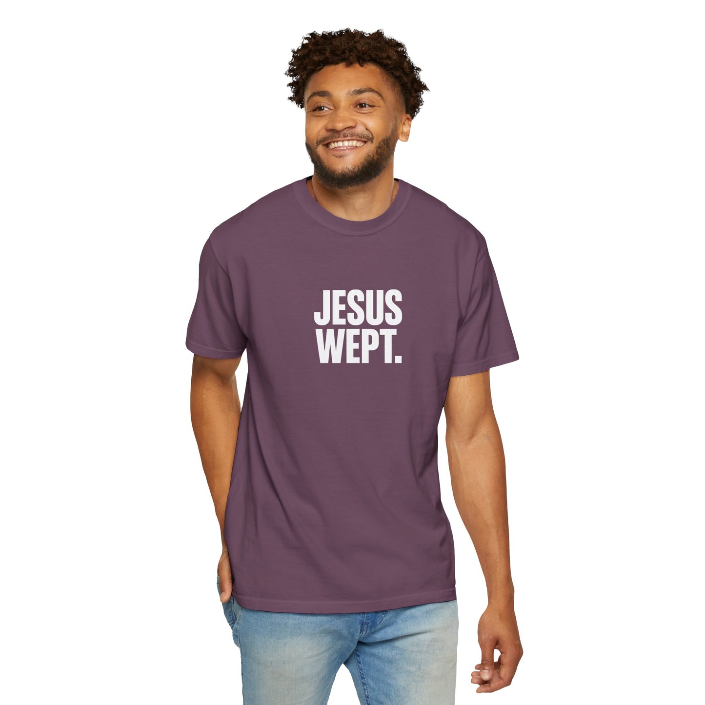 "Jesus Wept." Brutalist Bold Typography Unisex T-Shirt — Minimalist Christian Streetwear
