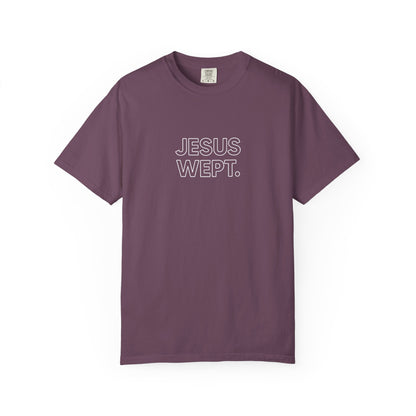 "Jesus Wept" Minimalist Outline Unisex T-Shirt — Bold Christian Statement Tee