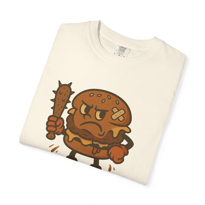 Funny Cartoon Burger T-Shirt - Unisex Garment-Dyed Tee for Food Lovers