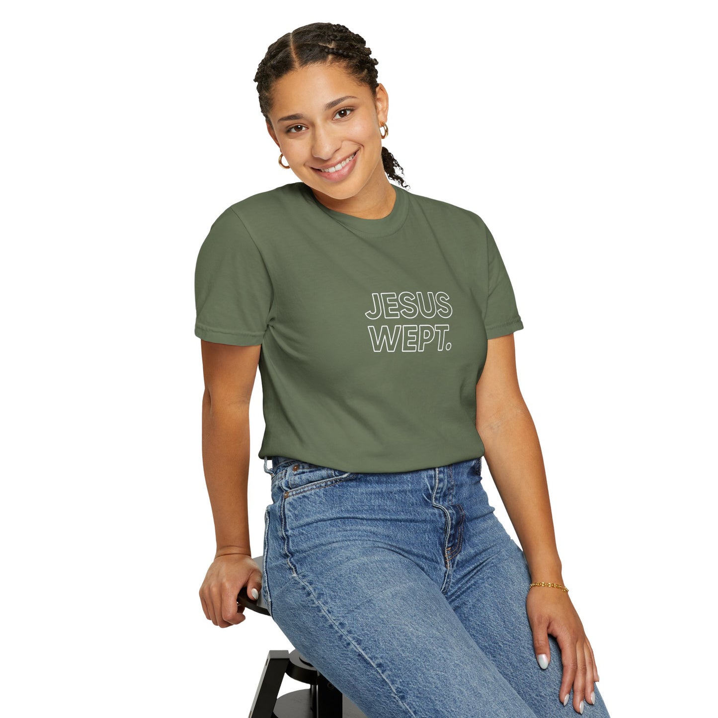 "Jesus Wept" Minimalist Outline Unisex T-Shirt — Bold Christian Statement Tee