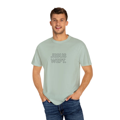 "Jesus Wept" Minimalist Outline Unisex T-Shirt — Bold Christian Statement Tee