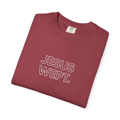 "Jesus Wept" Minimalist Outline Unisex T-Shirt — Bold Christian Statement Tee