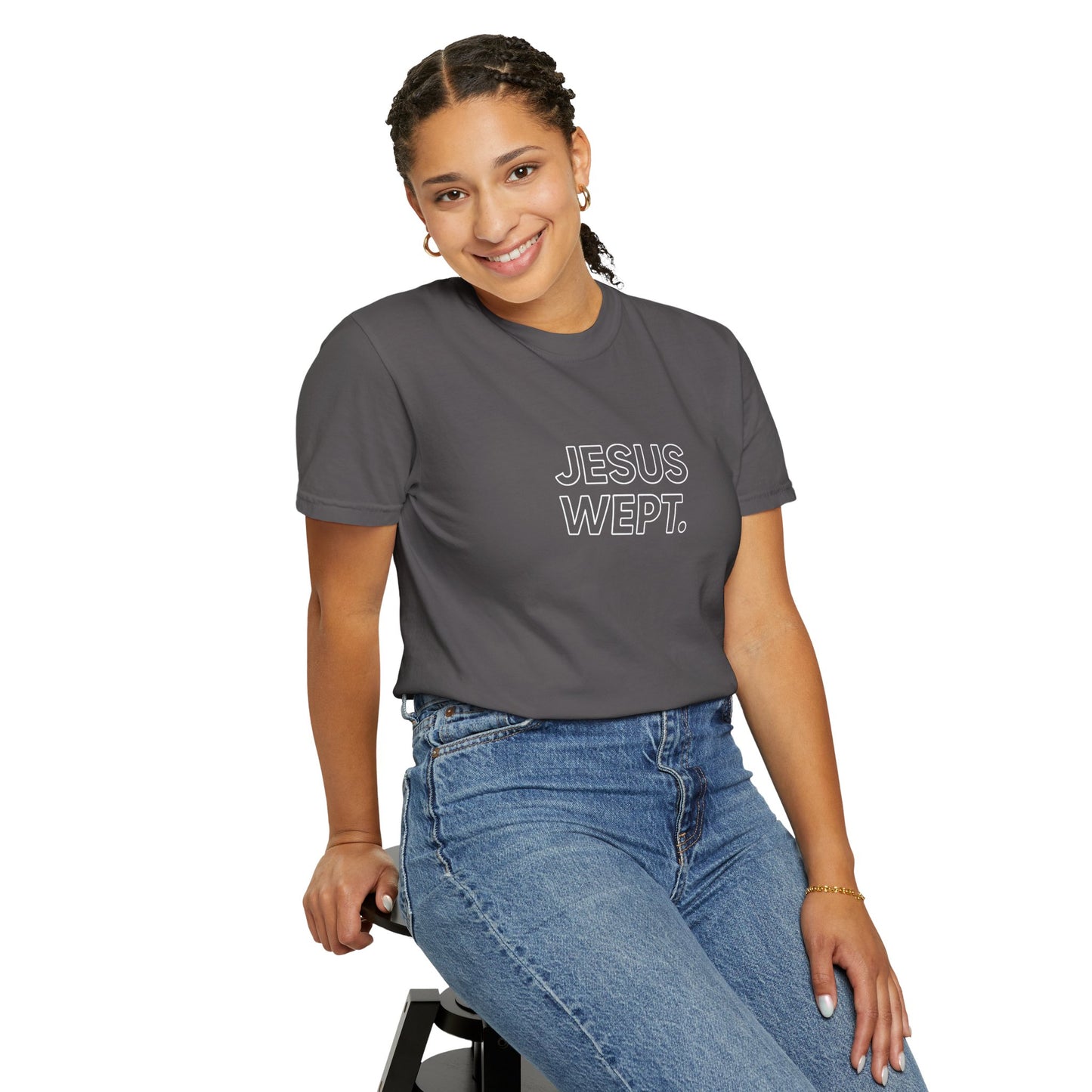 "Jesus Wept" Minimalist Outline Unisex T-Shirt — Bold Christian Statement Tee