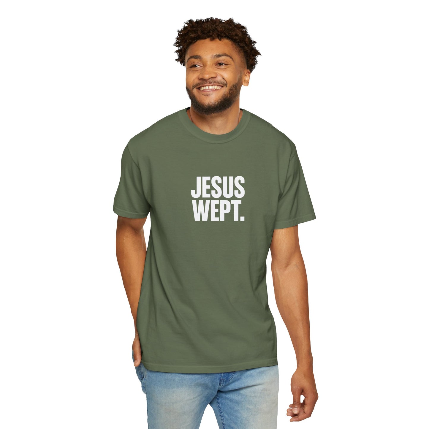 "Jesus Wept." Brutalist Bold Typography Unisex T-Shirt — Minimalist Christian Streetwear