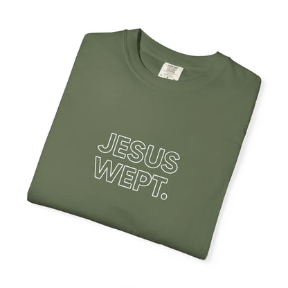 "Jesus Wept" Minimalist Outline Unisex T-Shirt — Bold Christian Statement Tee