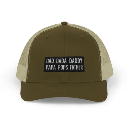 Father Names Line-Up Trucker Hat - Minimalist Black & White Design