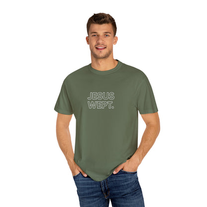 "Jesus Wept" Minimalist Outline Unisex T-Shirt — Bold Christian Statement Tee
