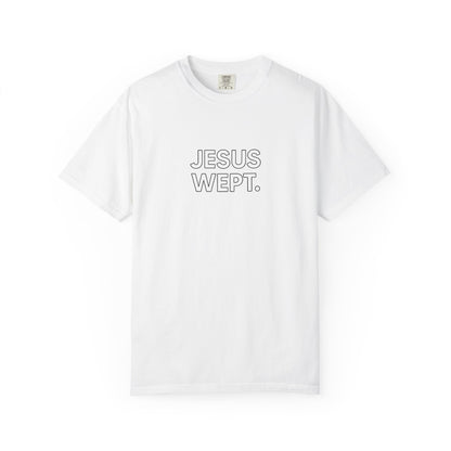 "Jesus Wept" Minimalist Outline Unisex T-Shirt — Bold Christian Statement Tee