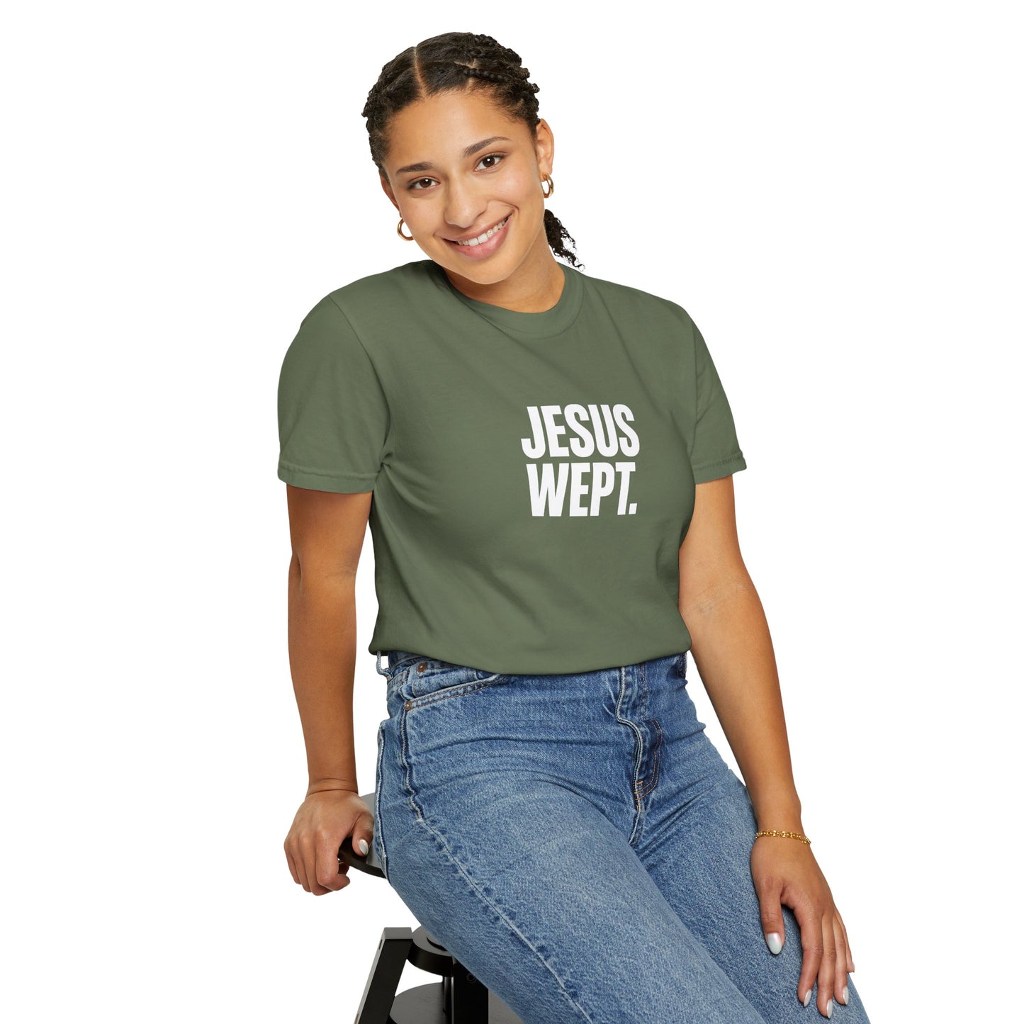 "Jesus Wept." Brutalist Bold Typography Unisex T-Shirt — Minimalist Christian Streetwear