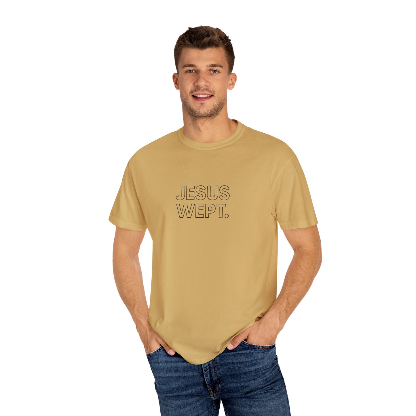 "Jesus Wept" Minimalist Outline Unisex T-Shirt — Bold Christian Statement Tee