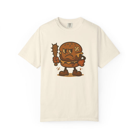 Funny Cartoon Burger T-Shirt - Unisex Garment-Dyed Tee for Food Lovers