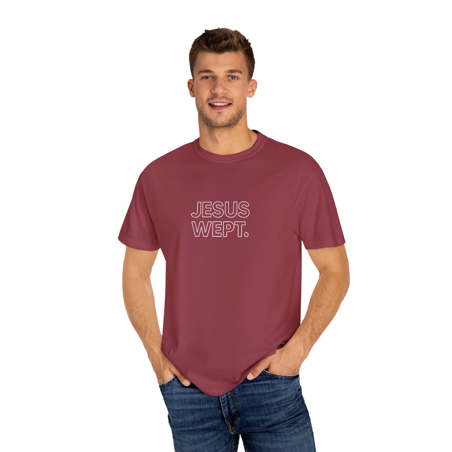 "Jesus Wept" Minimalist Outline Unisex T-Shirt — Bold Christian Statement Tee