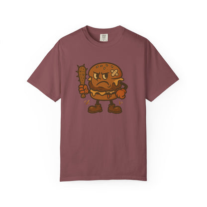 Funny Cartoon Burger T-Shirt - Unisex Garment-Dyed Tee for Food Lovers