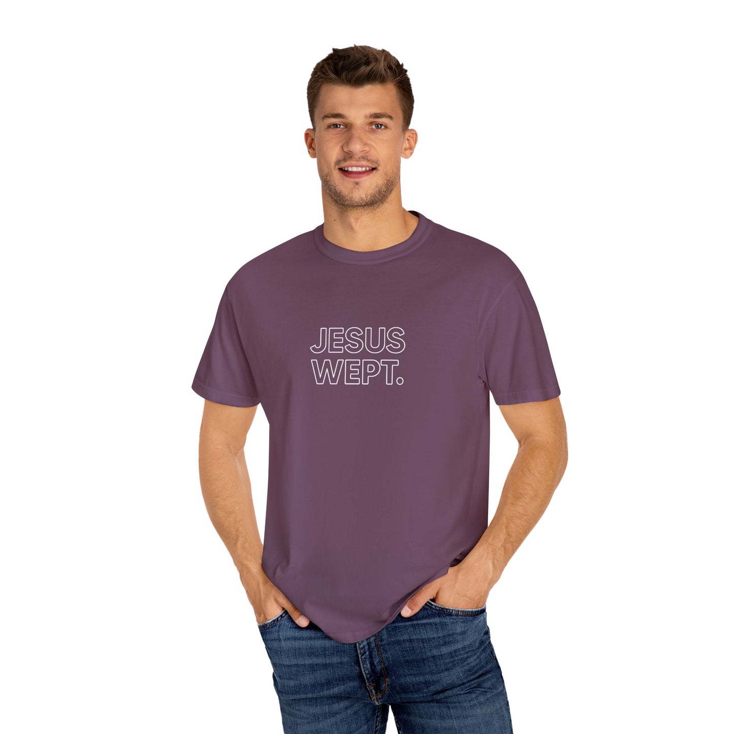 "Jesus Wept" Minimalist Outline Unisex T-Shirt — Bold Christian Statement Tee