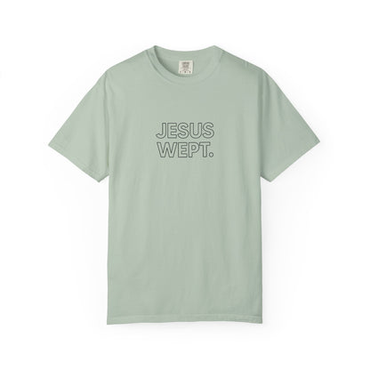 "Jesus Wept" Minimalist Outline Unisex T-Shirt — Bold Christian Statement Tee