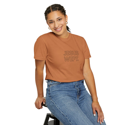 "Jesus Wept" Minimalist Outline Unisex T-Shirt — Bold Christian Statement Tee