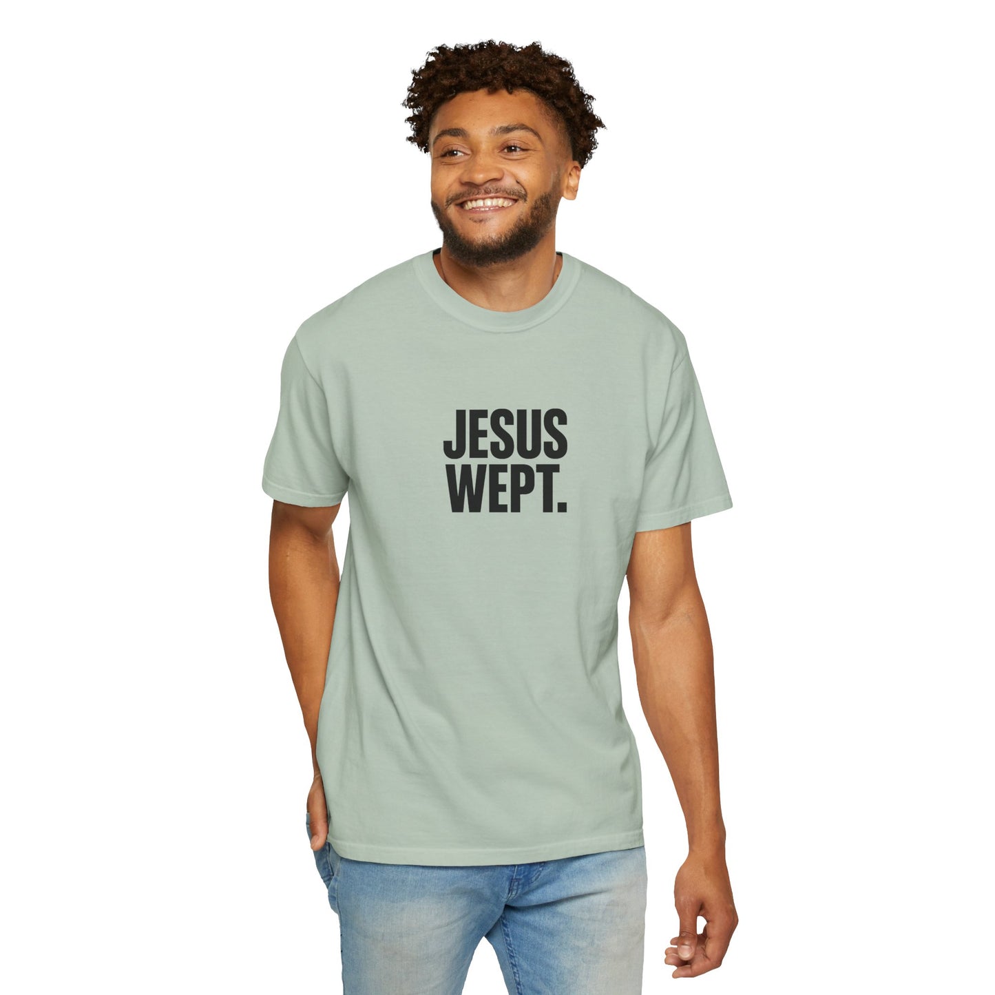 "Jesus Wept." Brutalist Bold Typography Unisex T-Shirt — Minimalist Christian Streetwear