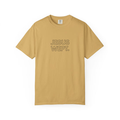 "Jesus Wept" Minimalist Outline Unisex T-Shirt — Bold Christian Statement Tee