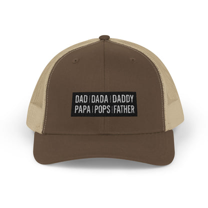 Father Names Line-Up Trucker Hat - Minimalist Black & White Design