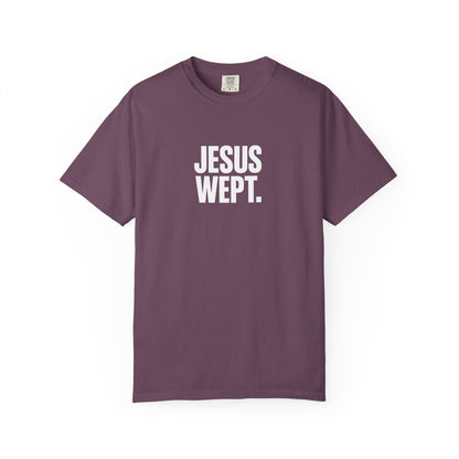 "Jesus Wept." Brutalist Bold Typography Unisex T-Shirt — Minimalist Christian Streetwear