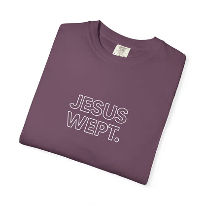 "Jesus Wept" Minimalist Outline Unisex T-Shirt — Bold Christian Statement Tee