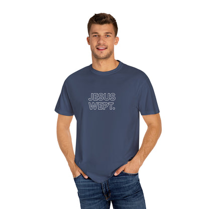 "Jesus Wept" Minimalist Outline Unisex T-Shirt — Bold Christian Statement Tee