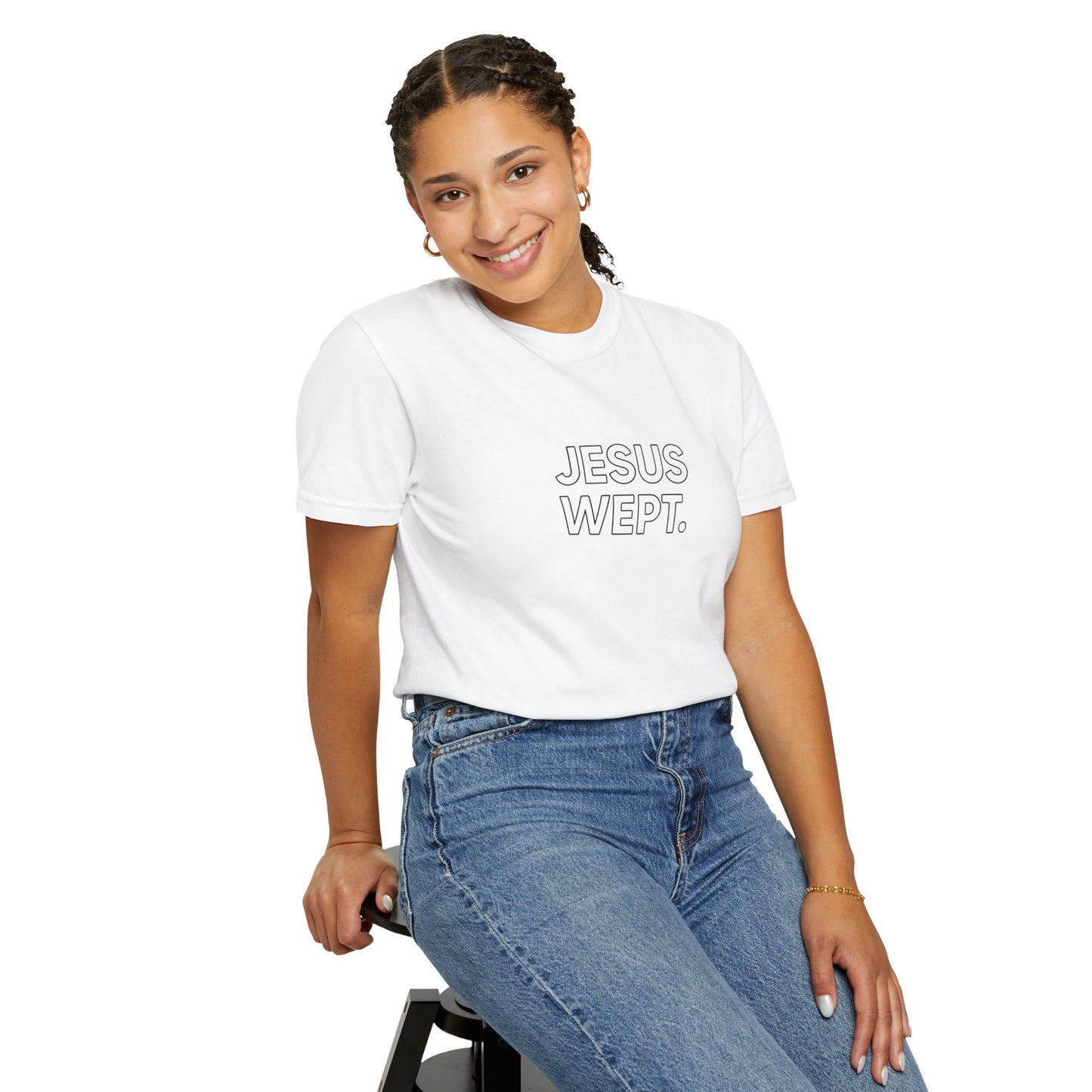 "Jesus Wept" Minimalist Outline Unisex T-Shirt — Bold Christian Statement Tee