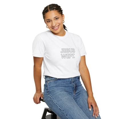 "Jesus Wept" Minimalist Outline Unisex T-Shirt — Bold Christian Statement Tee