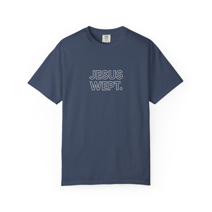 "Jesus Wept" Minimalist Outline Unisex T-Shirt — Bold Christian Statement Tee