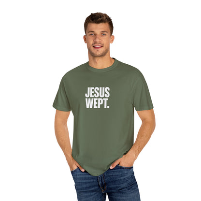 "Jesus Wept." Brutalist Bold Typography Unisex T-Shirt — Minimalist Christian Streetwear