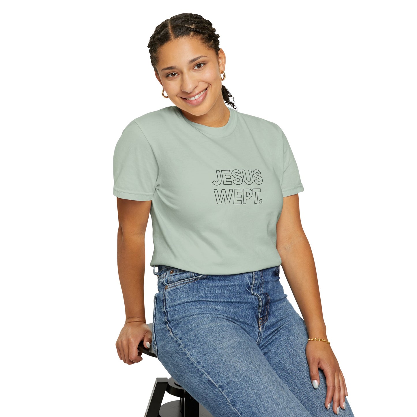 "Jesus Wept" Minimalist Outline Unisex T-Shirt — Bold Christian Statement Tee