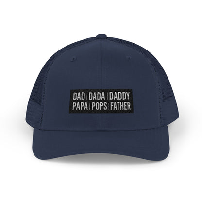 Father Names Line-Up Trucker Hat - Minimalist Black & White Design