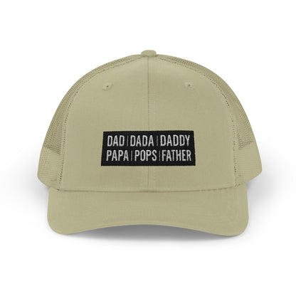 Father Names Line-Up Trucker Hat - Minimalist Black & White Design