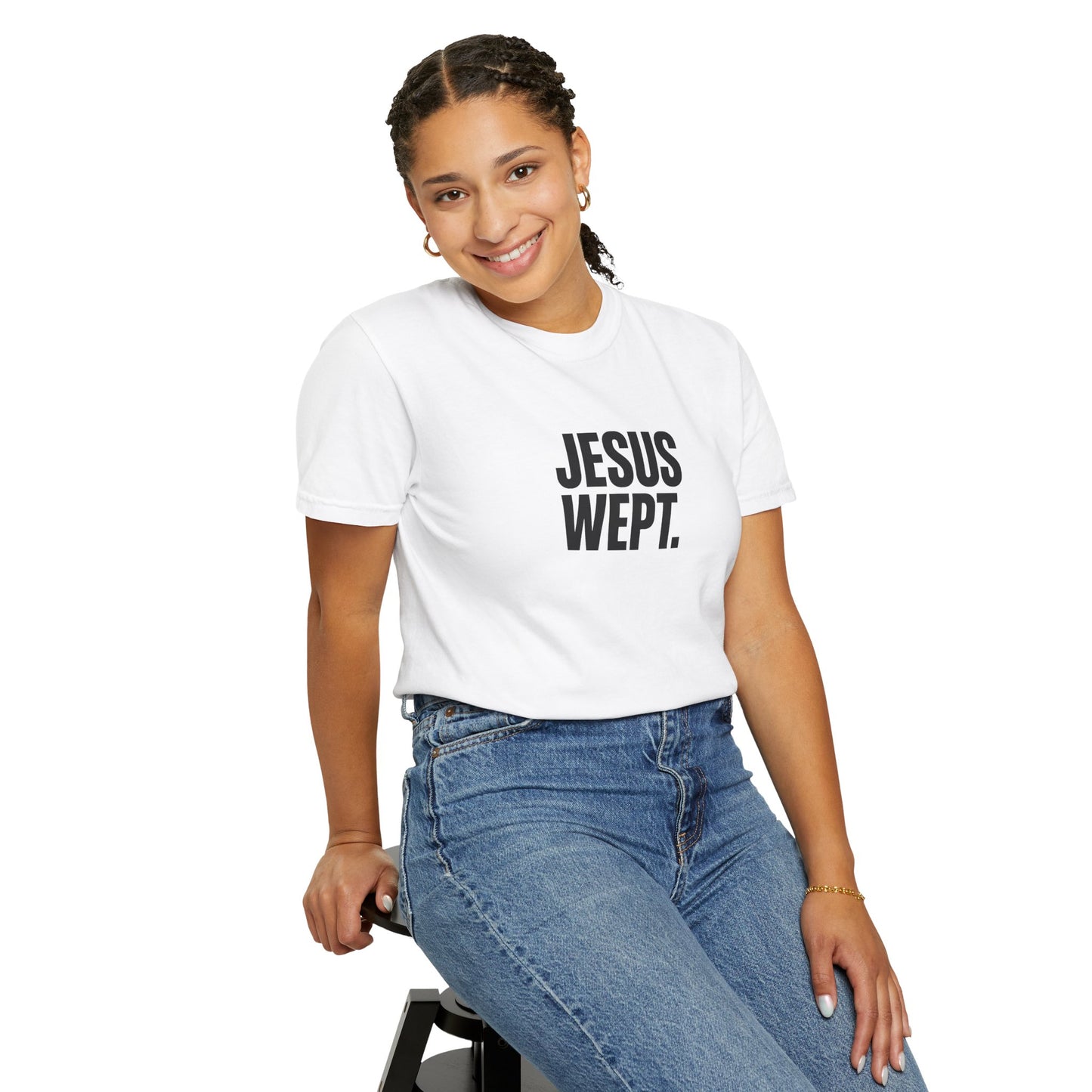 "Jesus Wept." Brutalist Bold Typography Unisex T-Shirt — Minimalist Christian Streetwear