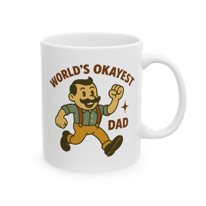World’s Okayest Dad Mug – Funny Retro Cartoon Coffee Cup for Fathers